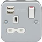 Knightsbridge  13A 1-Gang SP Switched Metal Clad Socket + 2.4A 12W 2-Outlet Type A USB Charger with White Inserts