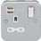 Knightsbridge  13A 1-Gang SP Switched Metal Clad Socket + 2.4A 12W 2-Outlet Type A USB Charger with White Inserts