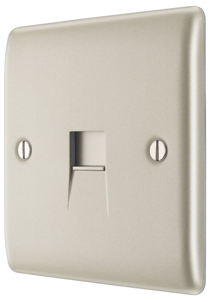 British General Nexus Metal 1-Gang Slave Telephone Socket Pearl Nickel with Colour-Matched Inserts