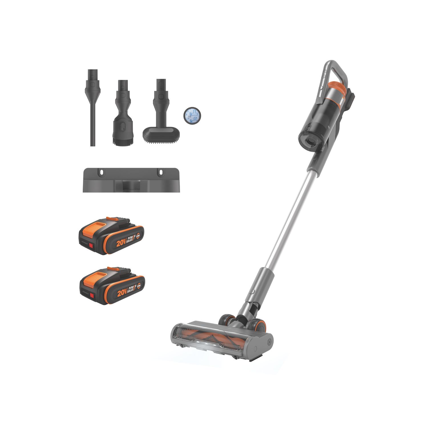 Worx WX038 20V 2 x 2.0Ah Li-Ion PowerShare Cordless Stick Vacuum Cleaner (284YU)