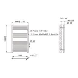 Flomasta 1000mm x 600mm 1761BTU Anthracite Flat  Towel Radiator