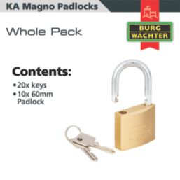 Burg-Wachter  Keyed Alike    Padlocks Brass 30mm 10 Pack