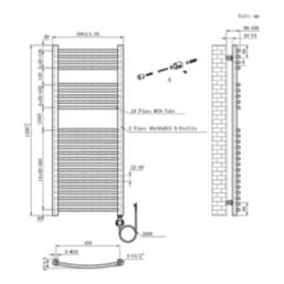 Flomasta 1200mm x 500mm 1024BTU Chrome Curved Electric Towel Radiator