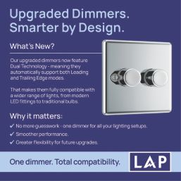 LAP  2-Gang 2-Way LED Dimmer Switch  Polished Chrome with Colour-Matched Inserts