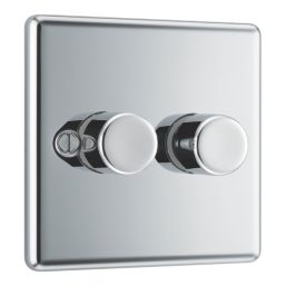 LAP  2-Gang 2-Way LED Dimmer Switch  Polished Chrome with Colour-Matched Inserts
