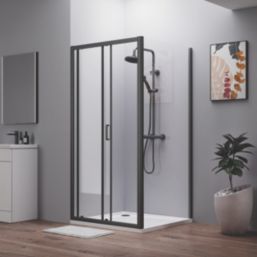 ETAL  Framed Rectangular Sliding Door Shower Enclosure & Tray  Matt Black 990mm x 890mm x 1940mm