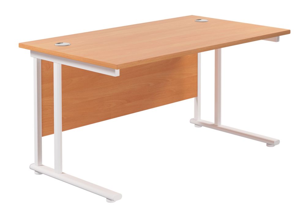 TC Group Aztec Twin Upright Rectangular Office Desk Beech/White 1400mm ...