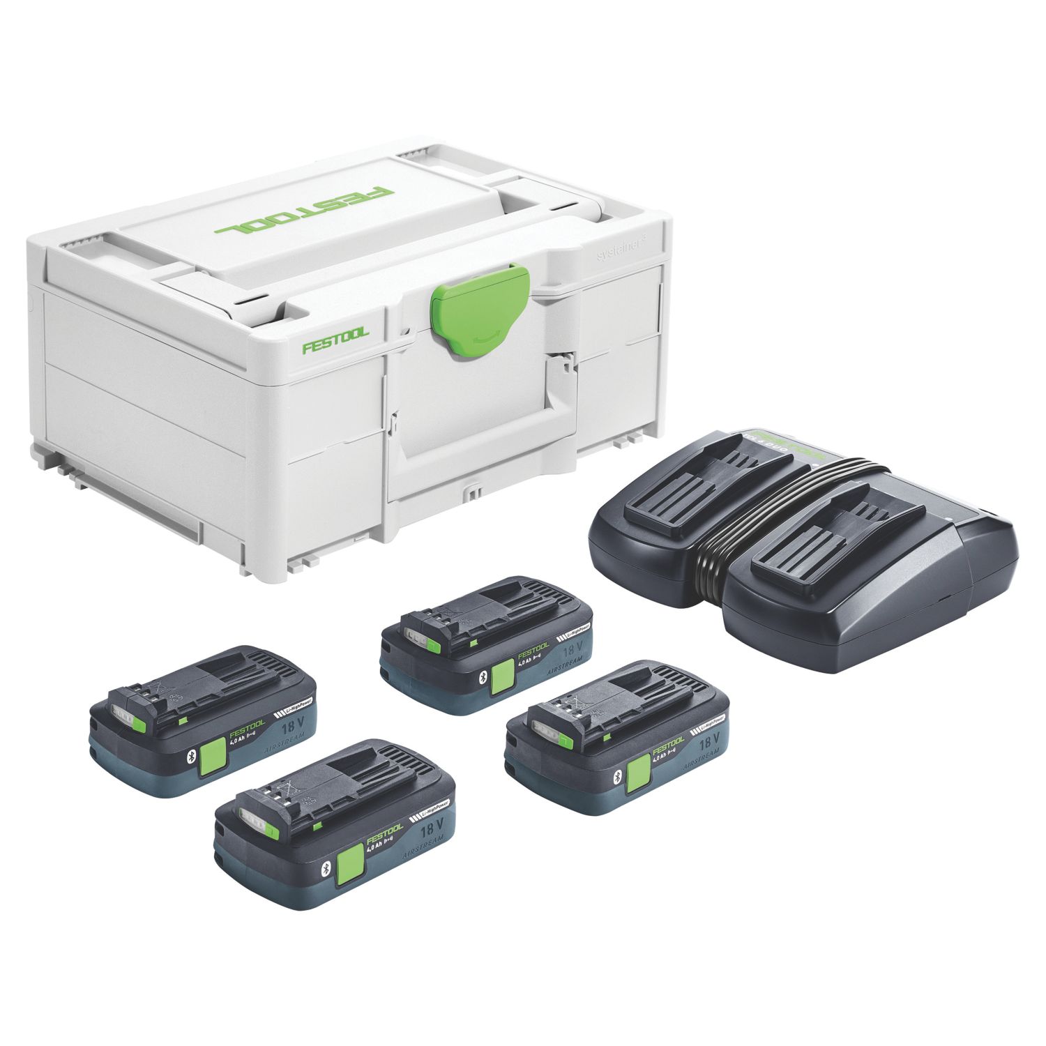 Festool 577105 18V 4.0Ah Li-Ion Airstream Li-High Power & Bluetooth Batteries & Charger 5 Piece Set (285VT)
