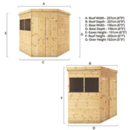 Mercia Corner 6' 6" x 6' 6" (Nominal) Pent Shiplap T&G Timber Shed