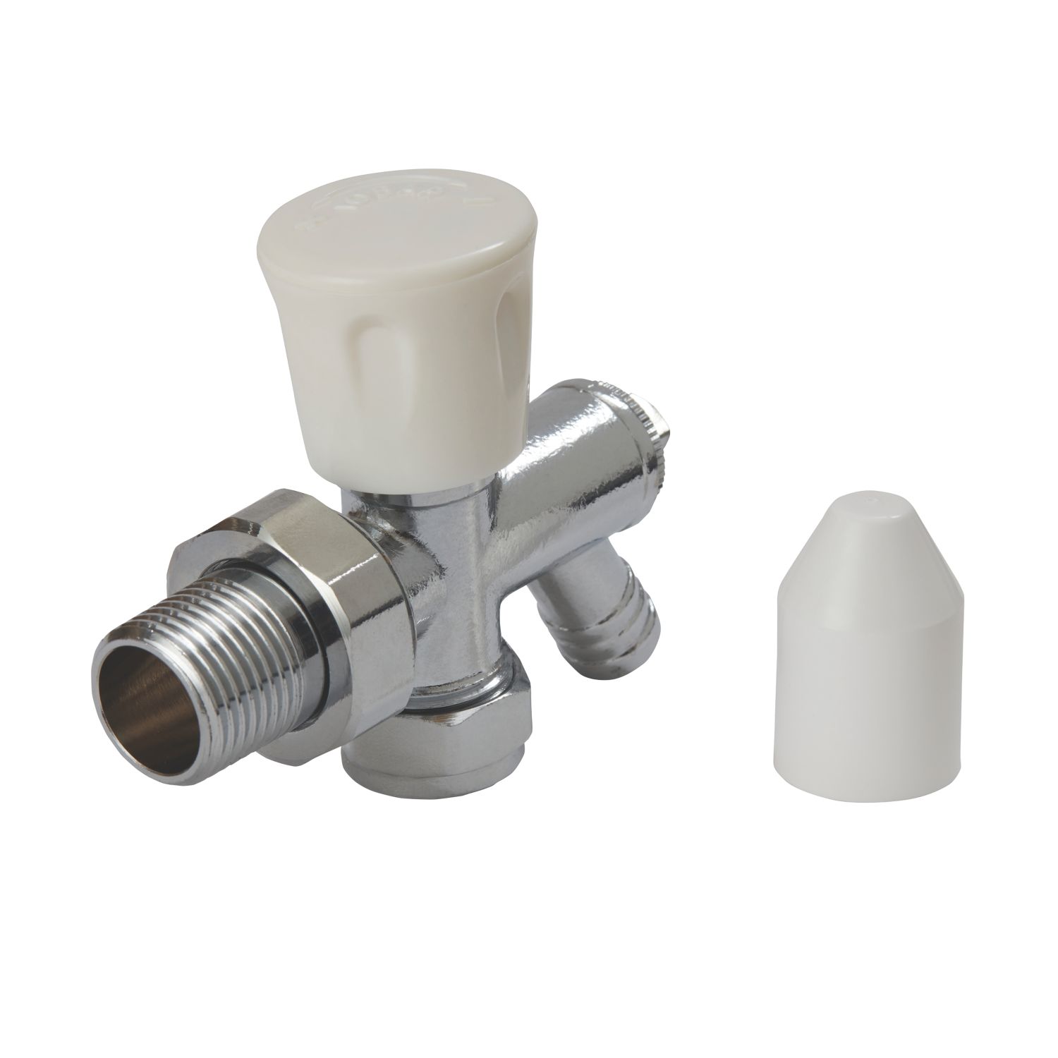 Flomasta 15mm x 21mm White/Chrome Angled Modern Manual Radiator Valve Head & Body With Drain Off (286FW)