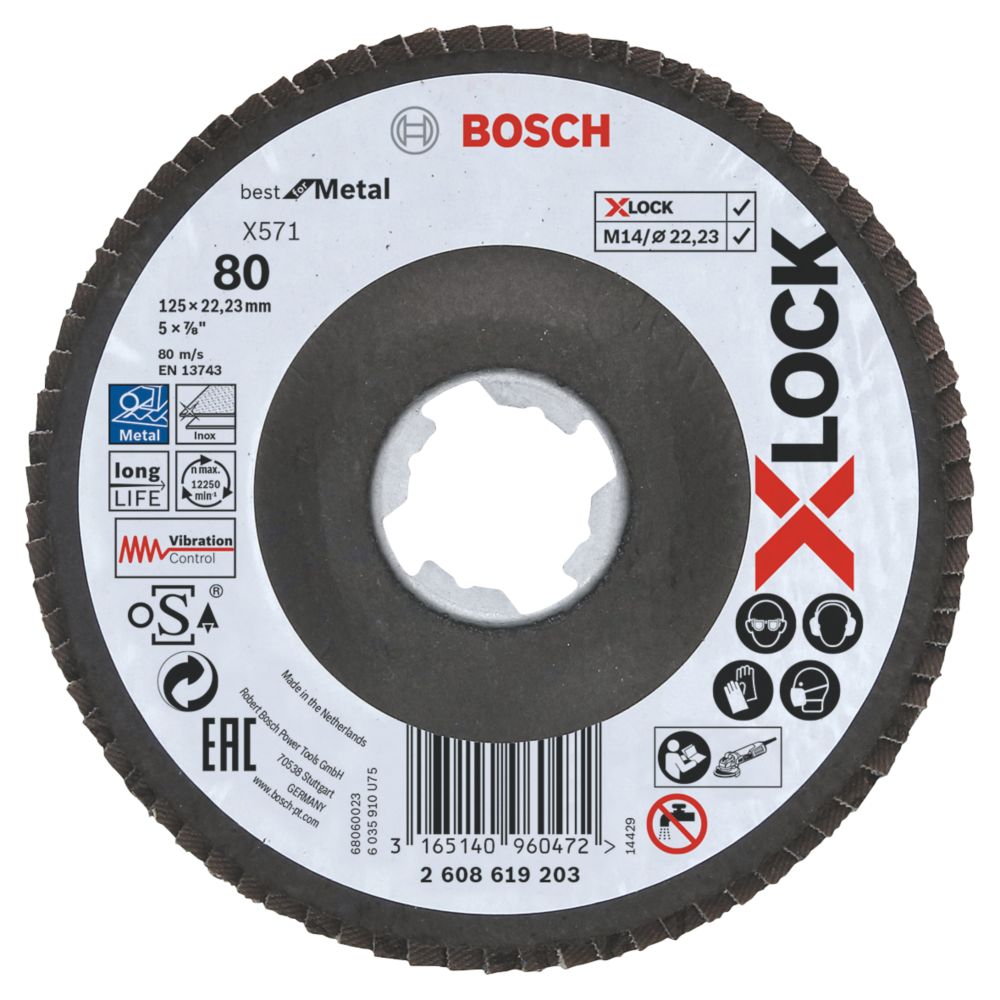 Bosch XLock Metal 80 Grit Flap Disc 125mm (5") Screwfix