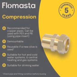 Flomasta  Brass Compression Adapting Male Coupler 22mm x 3/4"