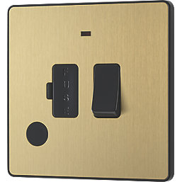 British General Evolve 13A Switched Fused Spur with LED Satin Brass with Black Inserts
