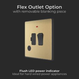 British General Evolve 13A Switched Fused Spur with LED Satin Brass with Black Inserts