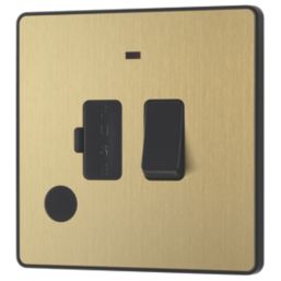 British General Evolve 13A Switched Fused Spur with LED Satin Brass with Black Inserts