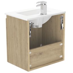 Newland  Double Door Wall-Mounted Vanity Unit with Basin Effect Natural Oak 500mm x 370mm x 540mm