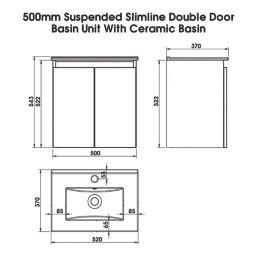 Newland  Double Door Wall-Mounted Vanity Unit with Basin Effect Natural Oak 500mm x 370mm x 540mm