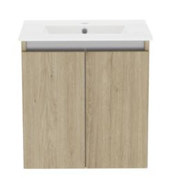 Newland  Double Door Wall-Mounted Vanity Unit with Basin Effect Natural Oak 500mm x 370mm x 540mm