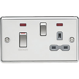 Knightsbridge  45 & 13A 2-Gang DP Cooker Switch & 13A DP Switched Socket Polished Chrome with LED with Colour-Matched Inserts