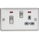 Knightsbridge  45A 2-Gang DP Cooker Switch & 13A DP Switched Socket Polished Chrome with LED with Colour-Matched Inserts