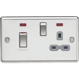 Knightsbridge CL83MNPCG 45 & 13A 2-Gang DP Cooker Switch & 13A DP Switched Socket Polished Chrome with LED with Colour-Matched Inserts