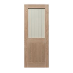1-Clear Light Unfinished Oak Wooden 1-Panel Cottage Internal Door 1981mm x 686mm