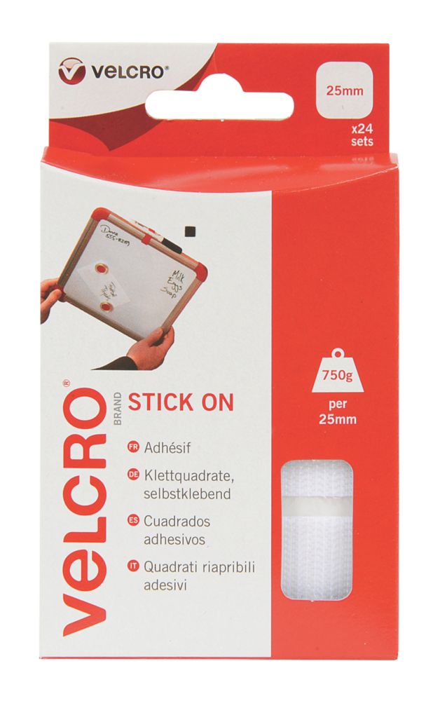 Velcro Brand White Stick-On Squares 24 Pack - Screwfix