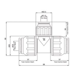 Flomasta  Plastic Push-Fit Reducing Tees 22mm x 22mm x 15mm 2 Pack