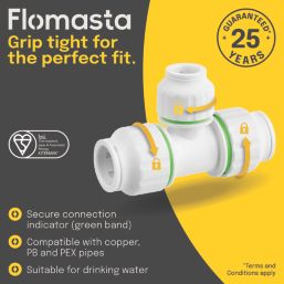 Flomasta  Plastic Push-Fit Reducing Tees 22mm x 22mm x 15mm 2 Pack