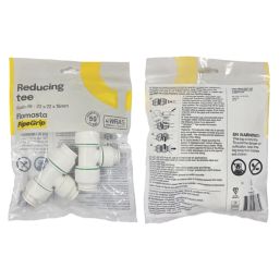 Flomasta  Plastic Push-Fit Reducing Tees 22mm x 22mm x 15mm 2 Pack