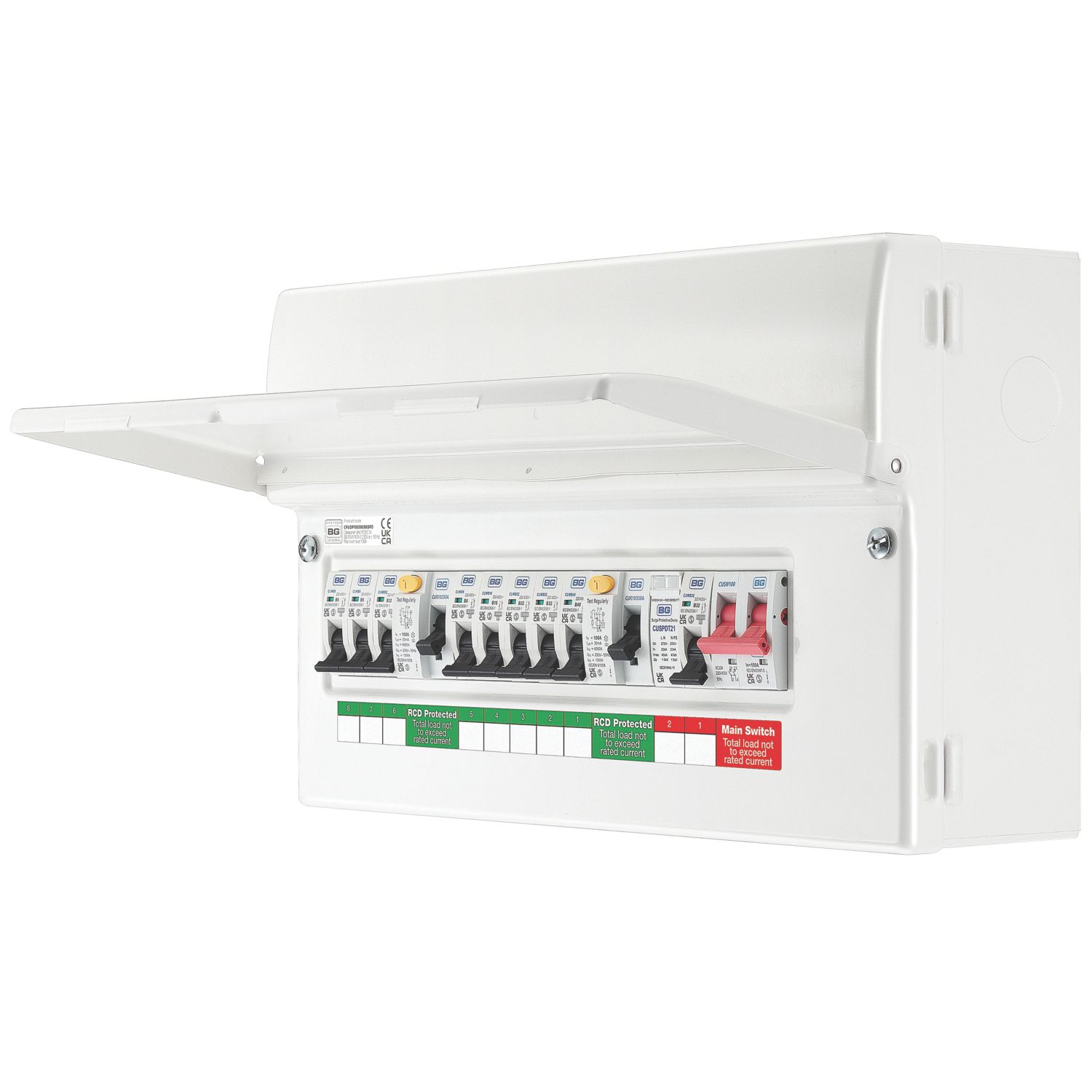 British General Fortress 16-Module 8-Way Populated High Integrity Dual RCD Consumer Unit with SPD (287PG)