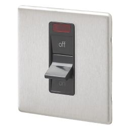 MK Aspect 32A 1-Gang DP Control Switch Brushed Stainless Steel with Neon with Black Inserts