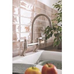 Streame by Abode ACT3029 Traditional Deck Mounted Bridge Mixer Brushed Nickel