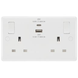 British General 800 Series 13A 2-Gang SP Switched Socket + 3A 45W 2-Outlet Type A & C USB Charger White