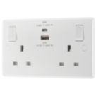 British General 800 Series 13A 2-Gang SP Switched Socket + 3A 45W 2-Outlet Type A & C USB Charger White