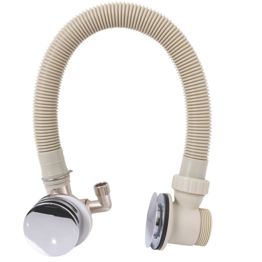 ETAL Freeflow Chrome Round Head Bath Overflow Filler Tap With Clicker Waste - Screwfix