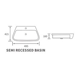 Maine Semi-Recessed Basin 1 Tap Hole 495mm