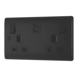 British General Nexus Metal 13A 2-Gang SP Switched Socket + 3.25A 65W 2-Outlet Type C USB Charger Matt Black with Black Inserts