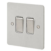 MK Edge 20AX 2-Gang 2-Way Switch  Brushed Stainless Steel with White Inserts
