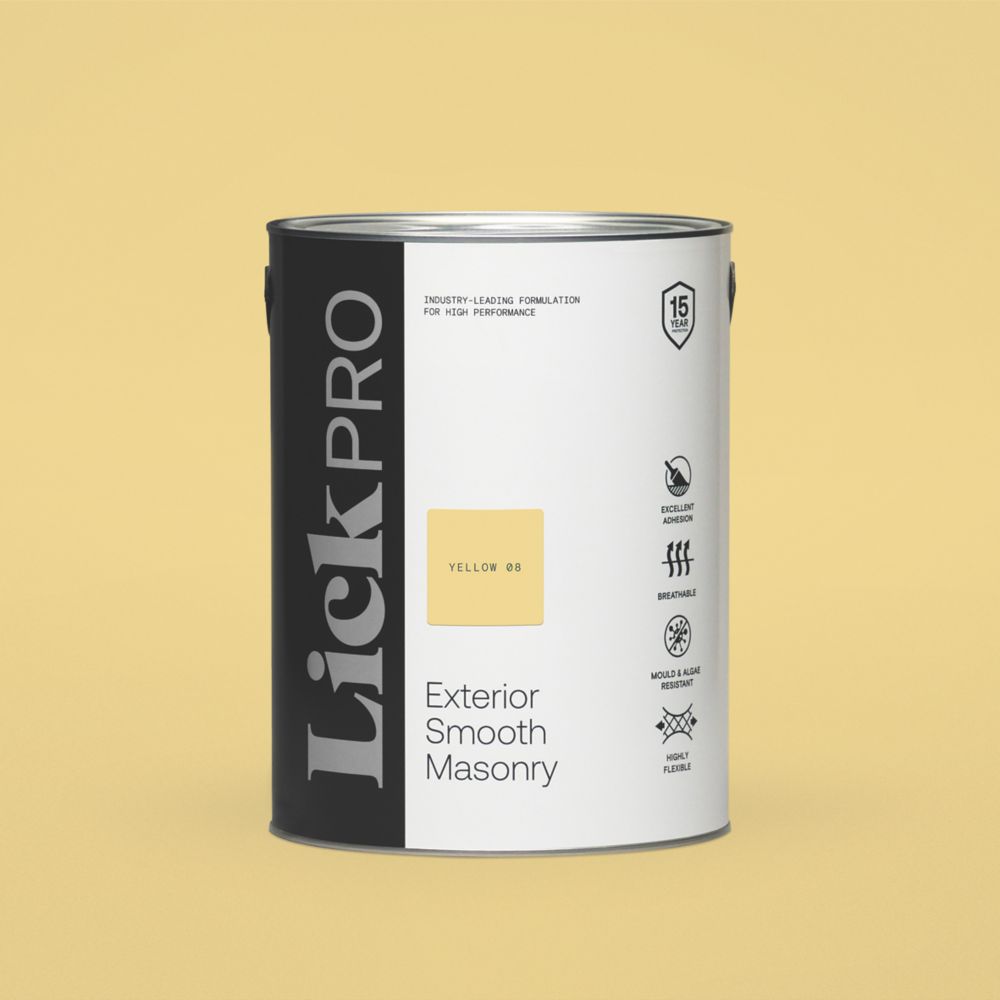 LickPro 5Ltr Smooth Yellow 08 Masonry Paint Screwfix