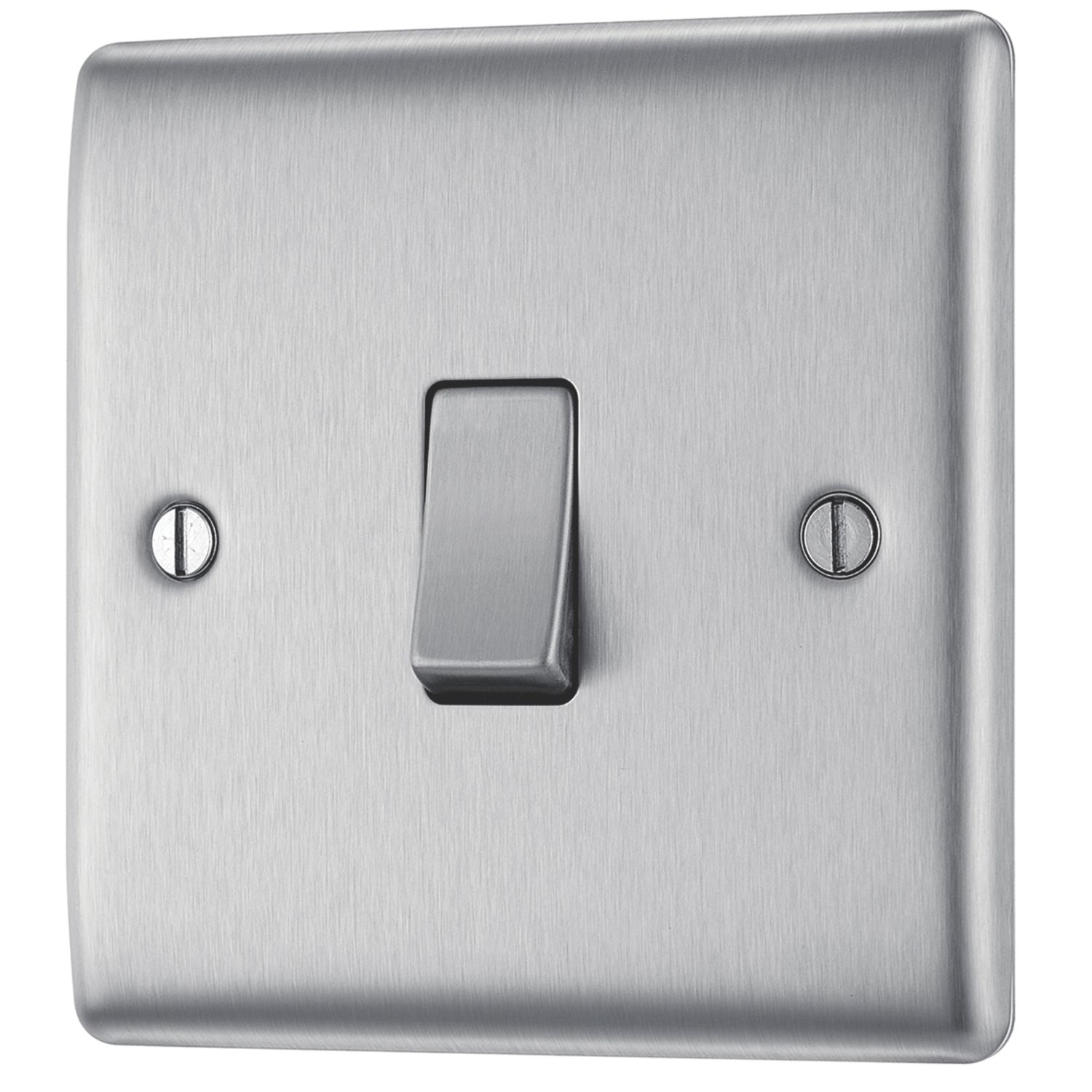 British General Nexus Metal 20A 16AX 1-Gang 2-Way Light Switch Brushed Steel (289PM)