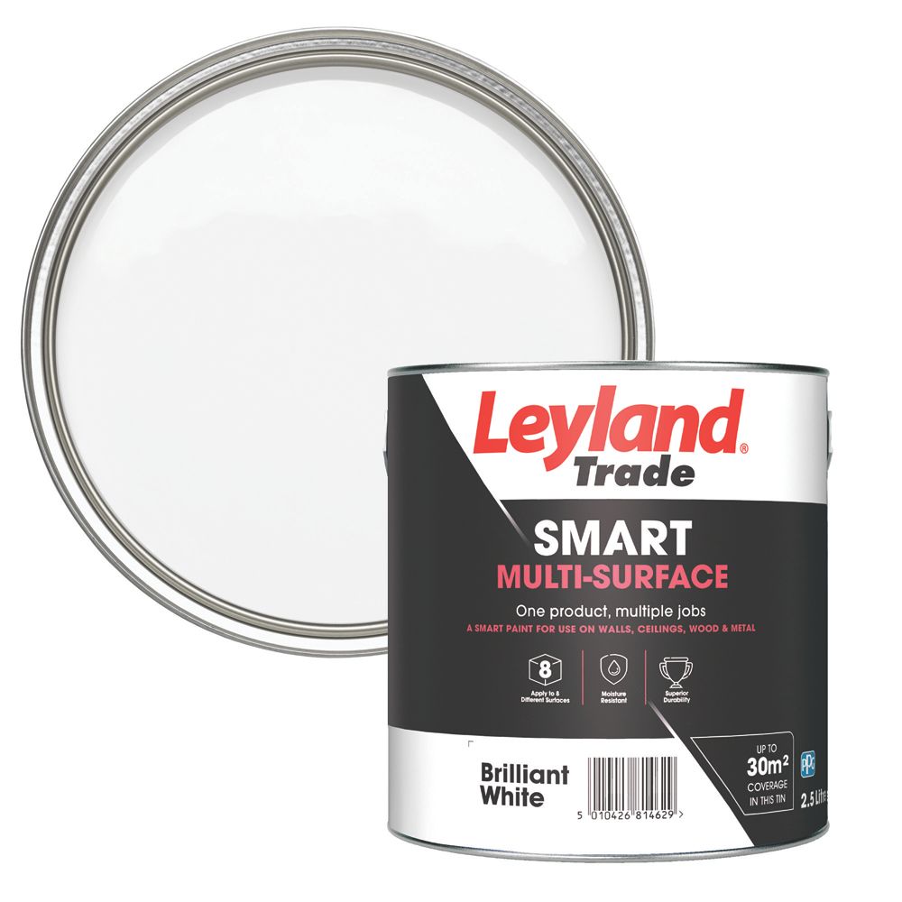 Leyland Trade 2.5Ltr Brilliant White Eggshell Emulsion Multi Surface