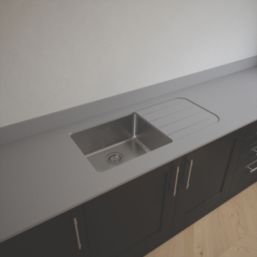 Metis  Light Grey Kitchen Worktop with 1 Bowl Stainless Steel Sink 3050mm x 620mm x 15mm