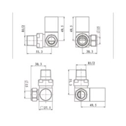 ETAL Swelt 15mm x 1/2" Matt Black Corner Designer Manual Radiator Valve Head & Body  2 Pack