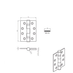 Smith & Locke  Satin Stainless Steel Grade 13 Fire Rated Ball Bearing Square Hinges 102mm x 76mm 2 Pack