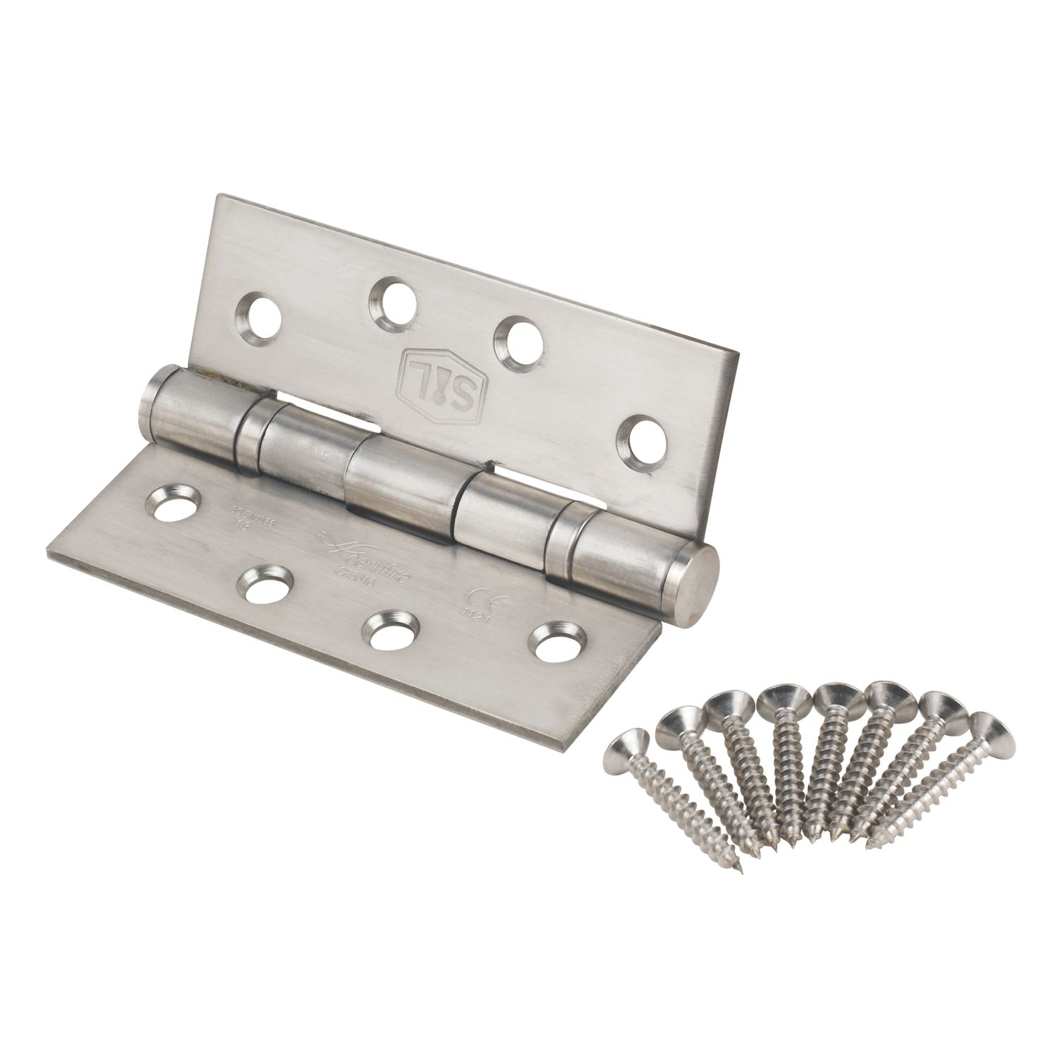 Smith & Locke Satin Stainless Steel Grade 13 Fire Rated Ball Bearing Square Hinges 102mm x 76mm 2 Pack (2900G)