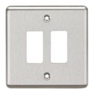 Knightsbridge 2-Gang 3-Module Grid Faceplate Brushed Chrome