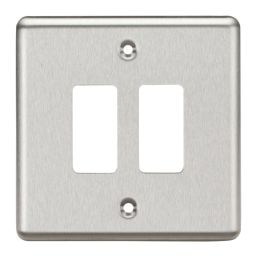 Knightsbridge 2-Gang 3-Module Grid Faceplate Brushed Chrome
