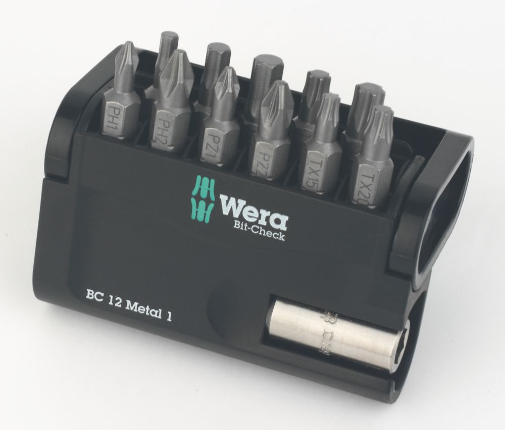 Wera BitCheck 12 Metal 1 1/4" Hex Shank Mixed Bit Set 12 Pieces Screwfix