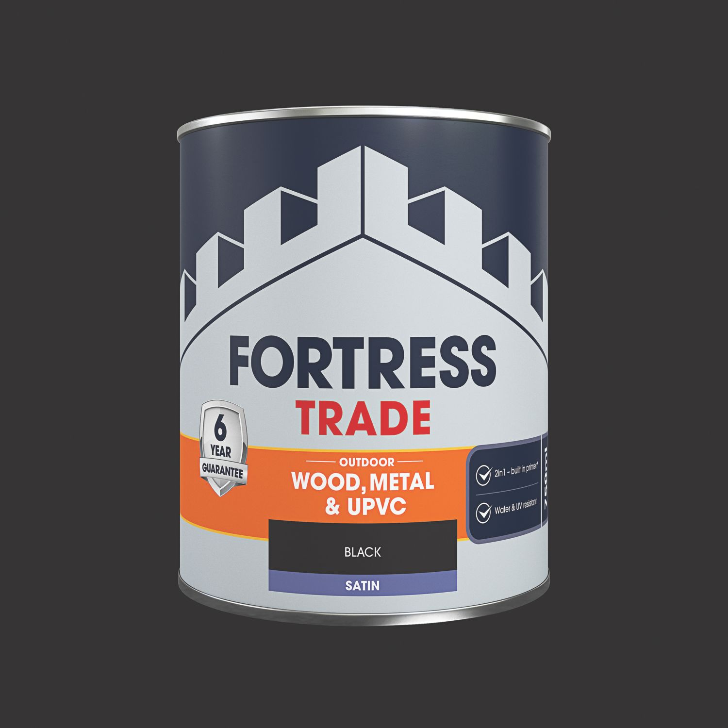 Fortress Trade 750ml Black Satin Emulsion Multi Surface Paint (290PC)